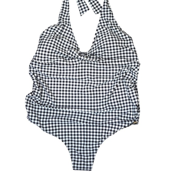 GAP Plus Size Black & White Gingham Check One Piece Halter Tie Swimsuit Size XXL - Picture 7 of 7